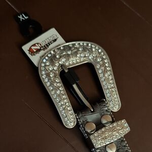 Nocona Black Leather Belt with Silver Embellished Buckle